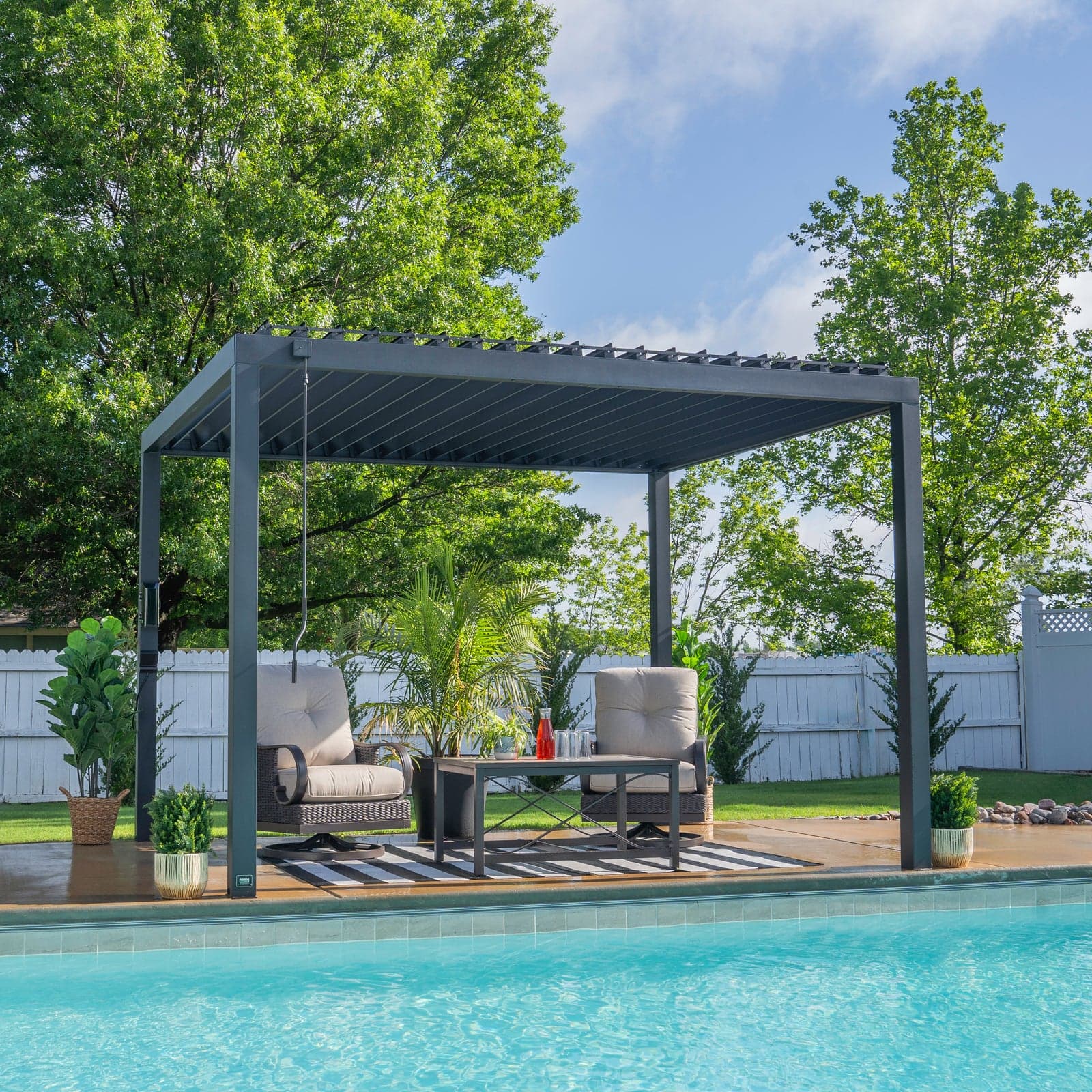 Pergola Montauk 14×10 — acier noyer