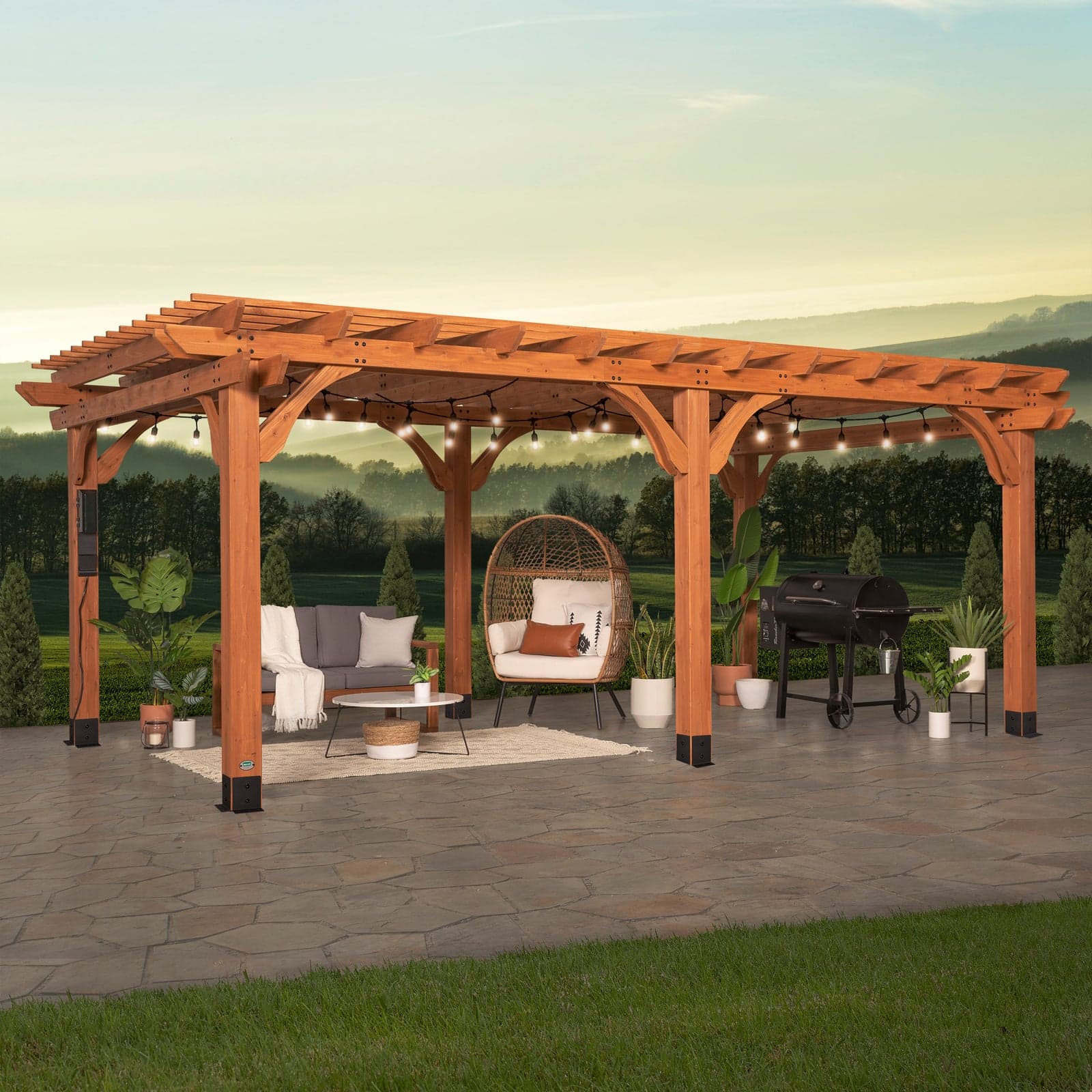 Pergola Aspen 12×10 — acier cèdre chaud